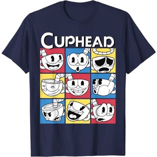 เสื้อยืดผ้าฝ้ายพรีเมี่ยม เสื้อยืด พิมพ์ลาย Nine Squares of Different Emotions Cuphead