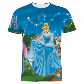 เสื้อยืดแขนสั้นลําลอง พิมพ์ลายการ์ตูนอนิเมะ Cinderella 3 มิติ แฟชั่นฤดูร้อน สไตล์สตรีท สําหรับผู้ชาย และผู้หญิง