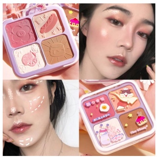 บลัชออน ชิมเมอร์ No.83136-03 Kiss Beauty Contour Palette Bronzer Highlighter Powder Blush All-In-One Palette