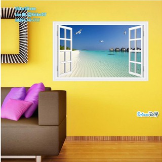 Wall Sticker สติ๊กเกอร์ติดผนัง 3D หน้าต่างวิวทะเล AF5005 (กว้าง90cm.xสูง60cm)