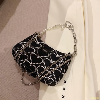 🌸สปอตสินค้า🌸Love pearl กระเป๋าถือใต้วงแขนผู้หญิง all-match chain ไหล่ messenger bag