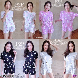 SS2868 Shirt  Set T-Shirt + Pants set ลายนก Famingo