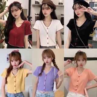 🌸พร้อมส่ง 👗 เสื้อแขนสั้นแต่งขอบหยัก สีพลาสเทลสุดดๆ