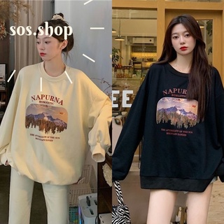 SOSส่งจากไทย เสื้อเเขนยาว เกาหลี NAPURNA สไตล์สายชิวล์ สกรีนงานสวย สีครีมสีดำ สวมใส่สบาย N02