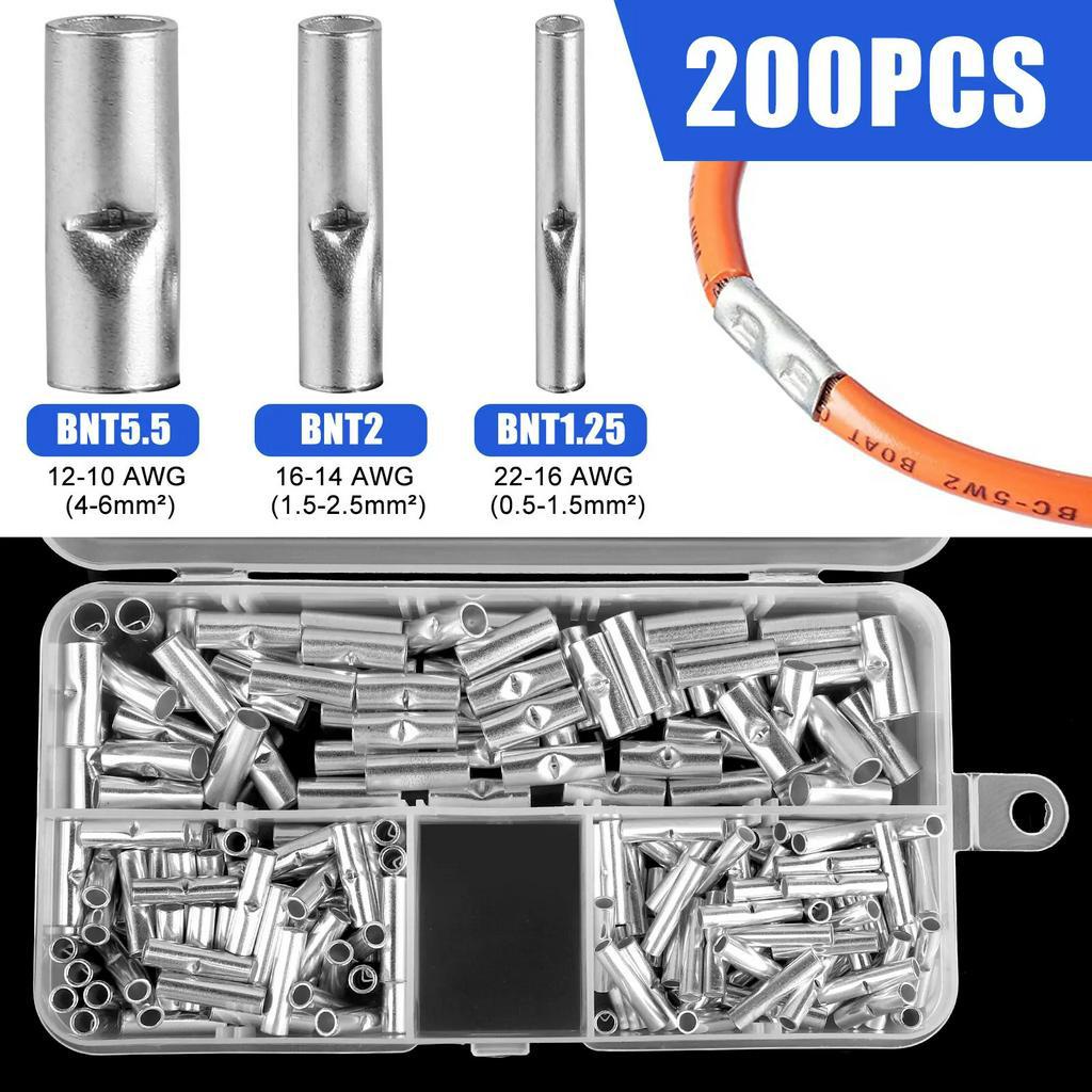 One ชุดทองแดง Ferrule Crimp Terminals, Butt Splice Connectors ชุด 200 ชิ้นสําหรับ 22-10 AWG สายไฟ Anti-Oxidation Treatment