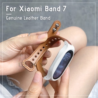 สายนาฬิกาข้อมือ หนังวัวแท้ แบบแข็ง พร้อมสายคล้อง แฟชั่น สําหรับ Xiaomi Mi Band 7 6 5 4 3 Xiaomi Band M7 M6 M5 M4 M3