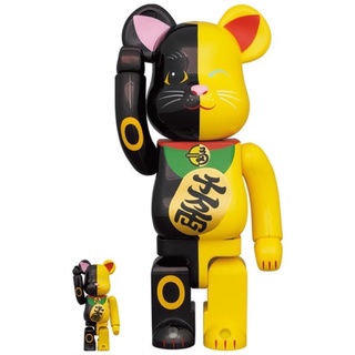 (ของแท้) Be@rbrick Lucky Cat Maneki Neko - Black x Yellow 100% &amp; 400% (Bearbrick)