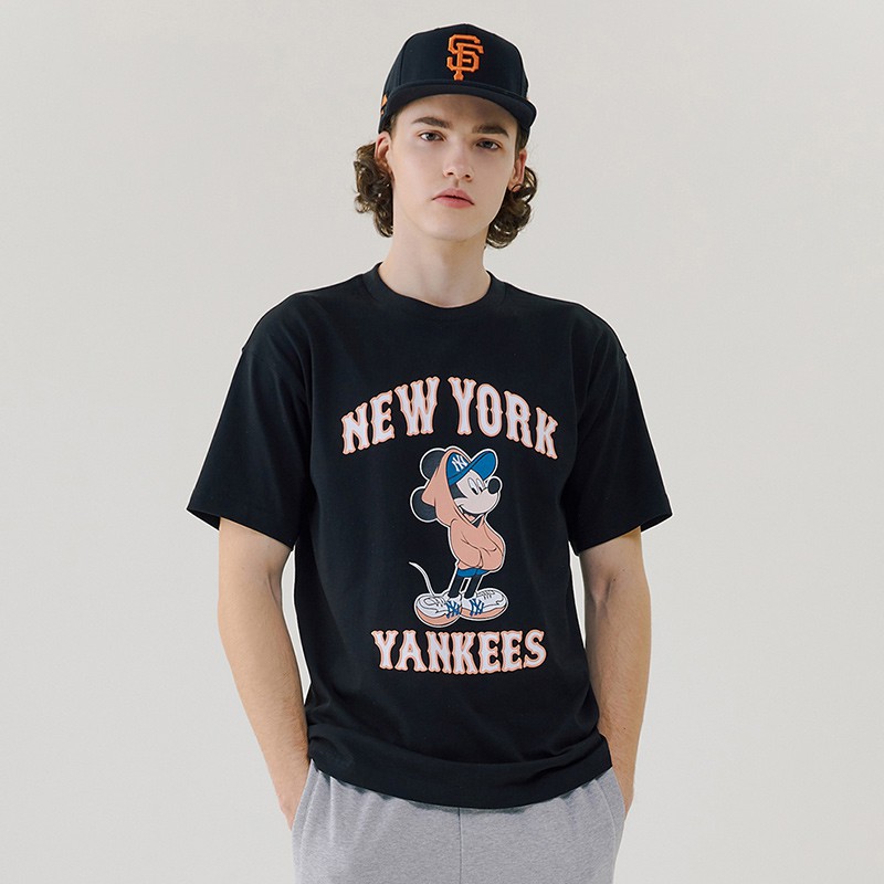 Mlb เสื้อยืดคอกลม แขนสั้น พิมพ์ลาย Disney Mickey แฟชั่นฤดูร้อน สําหรับผู้ชาย