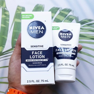 โลชั่นทาผิวหน้าป้องกันแดด SPF 15 สำหรับผู้ชาย MEN Sensitive Face Lotion with SPF 15, 75 mL (NIVEA®)