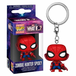 Funko Pop!Marvel《 ถ้าเป็นอะไร ... ?》พวงกุญแจฟิกเกอร์ Zombie Hunter Spidey Man ของเล่นสําหรับเด็ก