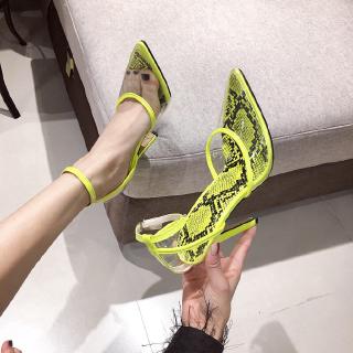 พิมพ์ลายงูรองเท้าส้นสูงแหลม Women transparent Pointed Toe High heel Shoes