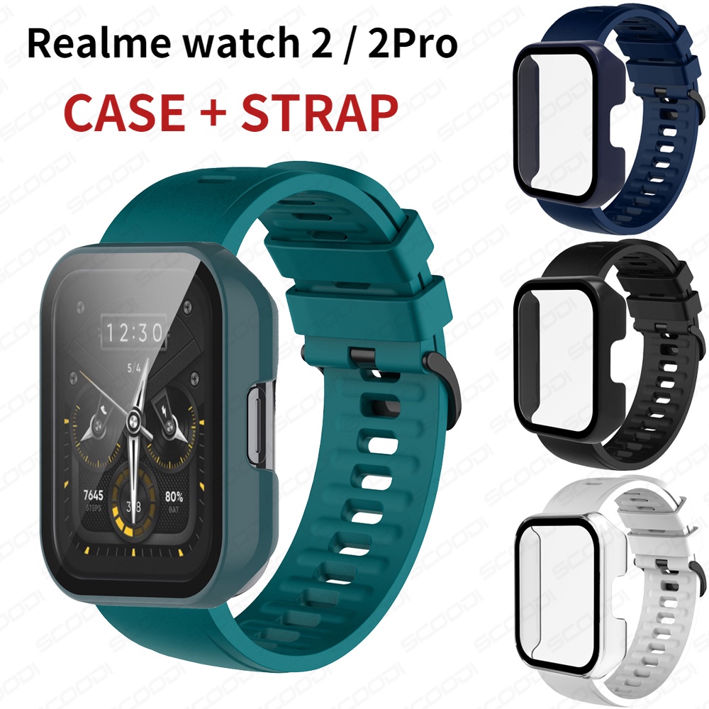 2in1 สาย + เคส สําหรับ Realme Watch 2 / Realme 2 Pro / Realme Watch 3 สมาร์ทวอทช์ กระจกกันรอย + ฝาครอบ