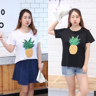 L9-16-17 เสื้อยืดผู้หญิงไซส์ใหญ่ 2XL-4XL เสื้อยืดสาวอวบ เสื้อยืดลายสับปะรด