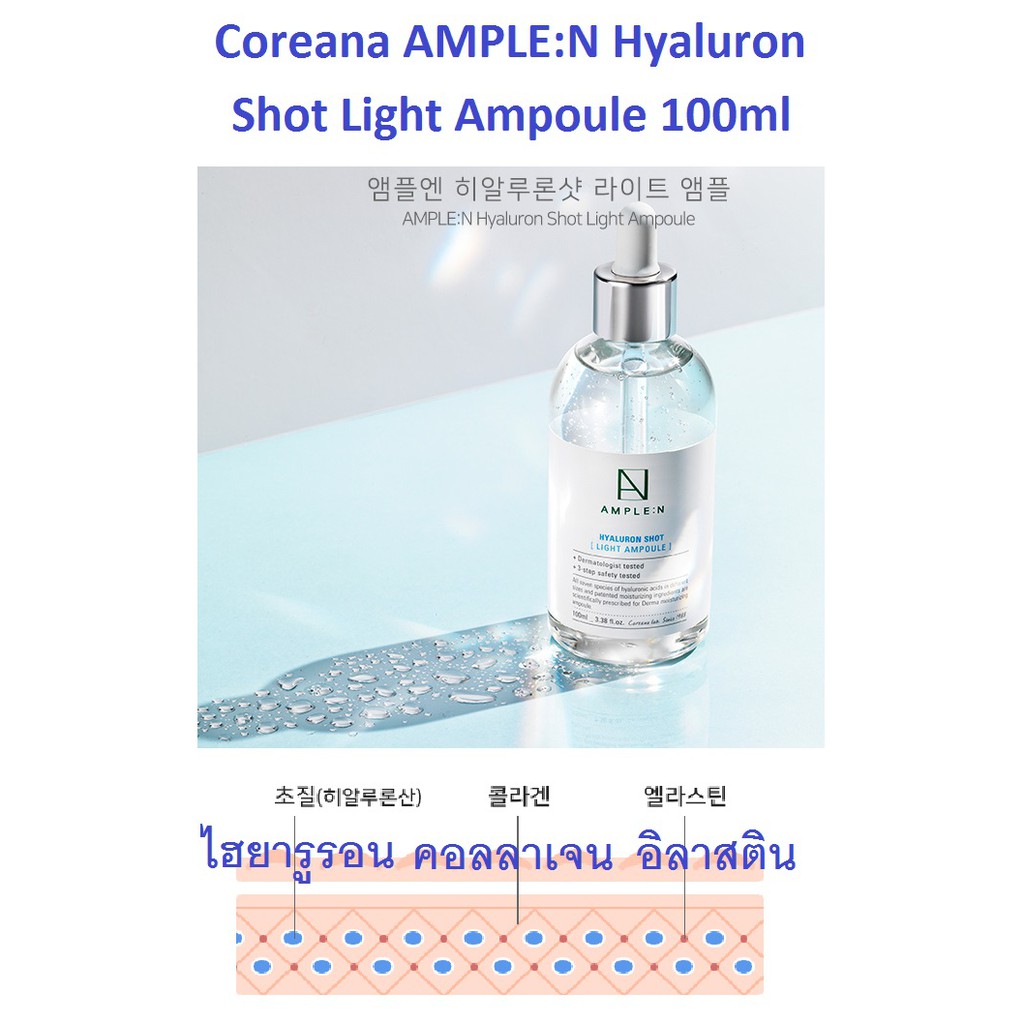 รุ่นใหม่​ ไฮยา7ชนิด​ Coreana AMPLE:N Hyaluron Shot Light Ampoule 100ml
