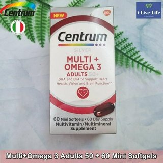 Centrum - Silver Multi+Omega 3 Adults 50 + 60 Mini Softgels เซนทรัม วิตามินรวม + โอเมก้า 3 สำหรับผู้ใหญ่วัย 50 ขึ้นไป