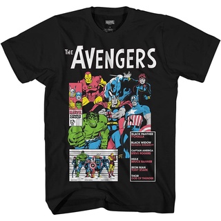 เสื้อยืดผ้าฝ้ายพิมพ์ลาย Marvel Mens Comics Group Shirt - Spiderman Ironman Captain America amp; Hulk Tee - Throwback Cla