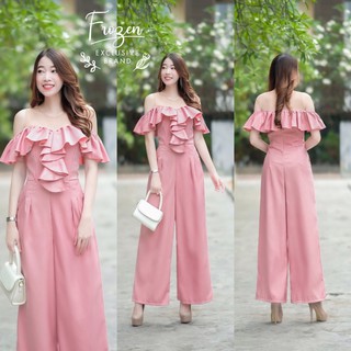 hbstation.shop เสื้อผ้าผู้หญิง Jumpsuitยาว สีชมพู พร้อมส่ง