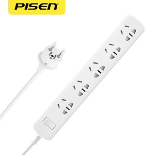 Pisen Slim Power Strip 005 รางปลั๊กไฟ 5 ช่อง ขนาดกะทัดรัด ความยาว 1.8m. รองรับไฟสูงสุด 2500W (White) ปลั๊ก EU ขากลม 2 ขา