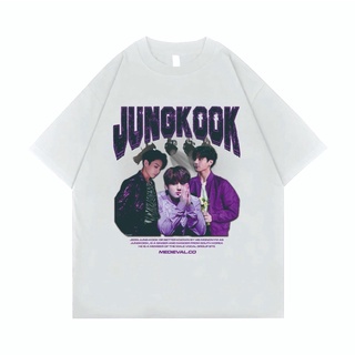 เสื้อยืดคอกลมJungkook เสื้อยืด สไตล์เกาหลี | เสื้อยืด โอเวอร์ไซซ์ สีขาว สไตล์วินเทจ | รองเท้าบูท | Bts บีทีเอส | เสื้อท็