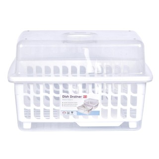 ชั้นคว่ำจานพลาสติกมีฝาครอบ JCJ NEW2401 สีขาว DISH DRAINER STAND UNIT PLASTIC JCJ 2401