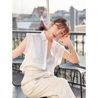 linen🌿sleeveless_shirt(สีขาว)