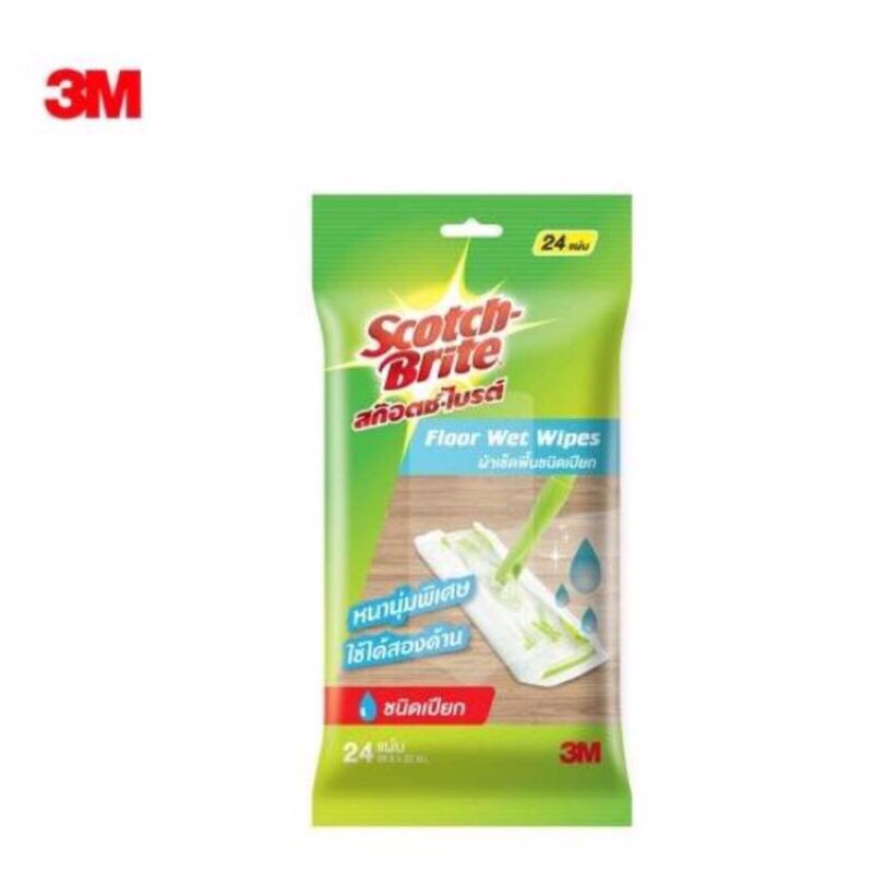 [ราคาถูก] Scotch-Brite สก๊อตช์-ไบรต์® 3M ผ้าเช็คพื้นชนิดเปียก 1 ห่อ (24 แผ่น) ของแท้ 100%