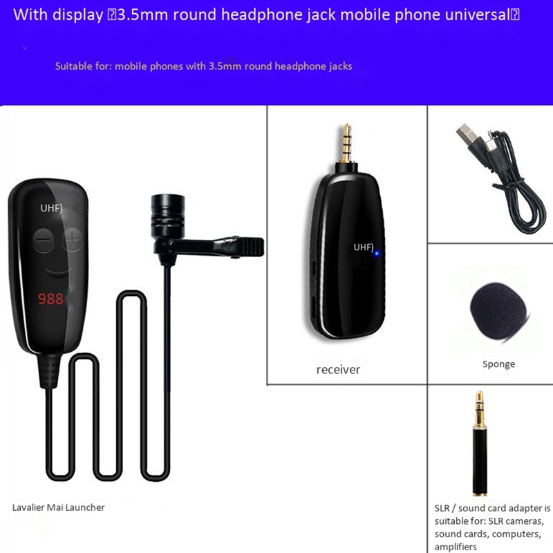 Professional UHF Microphone Lavalier Wireless Microphone Interview Microphone with LCD Display