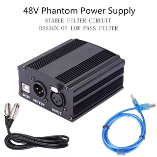 48V USB Phantom แหล่งจ่ายไฟไมโครโฟนสำหรับสตูดิโอไมโครโฟน ทำให้ไมล์เสียงดังฟังชัด ฟรีสาย XLR (1เมตร)