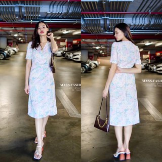 MASS Fashion : เดรสยาวทรงป้าย  Dress Sleeve Sweet Pastel