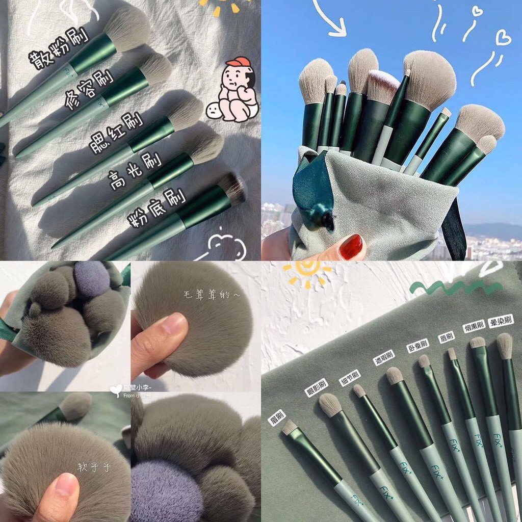 ✨sales✨พร้อมส่ง แปรงแต่งหน้า FIX แท้ 13 ชิ้นถุงผ้า ครบชุด แปรงแต่งหน้าคุณภาพสูง ด้ามไม้