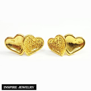 Inspire Jewelry (NN) ,ต่างหูรูปหัวใจคู่ หุ้มทองแท้ 100% 24K                                  .
