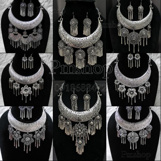 ✨✨ชุดสร้อยคอพร้อมต่างหู สีรมดำ สร้อยคอโปงลาง​ สร้อยรำ เครื่อง​ประดับ​ชุด​ไทย​