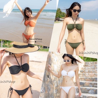 บิกินี่เกาะอกห่วงผูกคอผ้าว่ายน้ำ100% มีฟองน้ำ