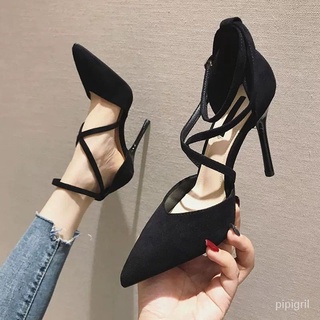 👠yiyigril👠ในและเชือกผูกรองเท้าสุดเซ็กซี่34-40รองเท้าแฟชั่นผู้หญิง รองเท้าส้นเข็ม แหลมแบบรัดส้นสูง 2-4 นิ้ว