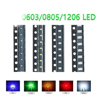 (แพ็ค5ตัว )  0603 0805 1206 Smd Led สีแดงสีเหลืองสีเขียวสีขาวสีฟ้าสีส้ม Light LED SMD LED UV Light EmittingไดโอดPCB