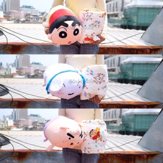 ตุ๊กตา หมอนผ้าห่ม Shinchan ชินจัง &amp; Shiro ชิโร่ &amp; Buriburizaemon ทรงกระบอก 15นิ้ว (100x150cm)