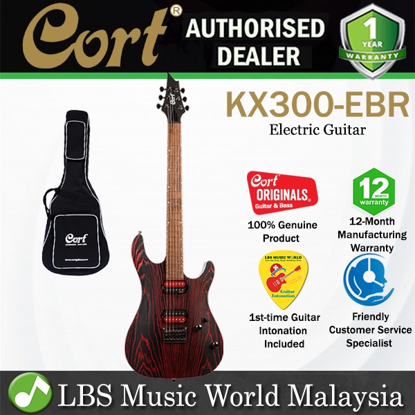 Cort KX300 Etched Mahogany Body Pau Ferro กีตาร์ไฟฟ้าพร้อมกระเป๋า - กัดดําแดง (KX 300)