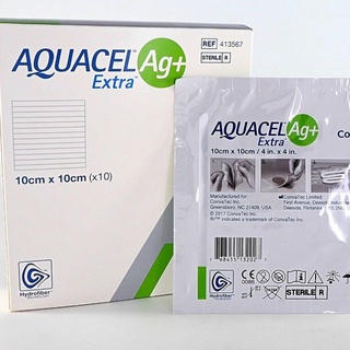 Aquacel ag+ extra ขนาด 10 cm x 10 cm แปะที่แผลหรือใส่ที่แผล  ใช้ดูดซับน้ำเหลือง (ราคาต่อ1แผ่น)