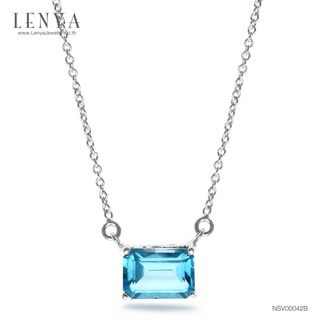 Lenya Jewelry สร้อยคอเงินแท้ 925 ประดับอัญมณีสีฟ้าใส ดีไซน์สี่เหลี่ยมผืนผ้า ขนาดเหมาะเจาะ ช่วยขับให้ลำคอดูเรียวยาว