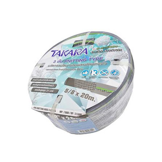 อุปกรณ์ในสวน สายยางม้วน PVC+POLYESTER KNITTING TAKARA 5/8"x20M เขียว-เทา