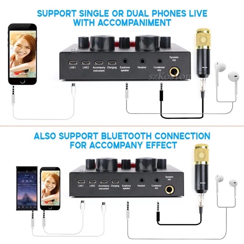 V8 V8s+ Audio USB Headset Microphone Webcast Live Sound Card for Phone / Computer--(Bluetooth)