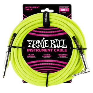 ERNIE BALL® สายแจ็คกีตาร์ แบบไนลอนถัก ยาว 3 เมตร หัวตรง/หัวงอ (10FT Braided, Straight / Angle Instrument Cable / P06080)