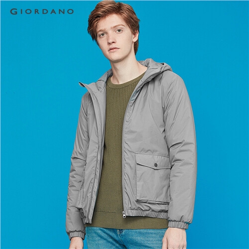 GIORDANO MEN 3D flap pockets solid hooded coat 13079808