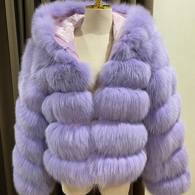 Pre-own Real Fox Jacket สีม่วง ขนแท้ สีม่วงปลายเงิน สภาพ 99%