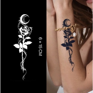 【Mars Tattoo】ใหม่ สติกเกอร์รอยสักชั่วคราว ลายดอกกุหลาบ ดวงจันทร์ กึ่งถาวร ติดทนนาน 2 สัปดาห์ C026