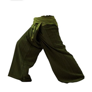 2 Tone Thai Fisherman Pants Yoga Trousers, กางเกงเล กางเกงขาก๊วย สีเขียวเข้ม-เขียวอ่อน ขนาดฟรีไซส์ ผ้าฝ้าย คอตตอน