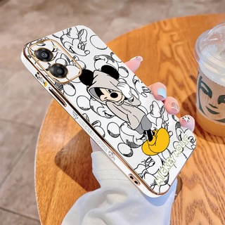 เคส OPPO A57 A77 2022 A76 A36 A96 4G 5G เคสโทรศัพท์มือถือแบบนิ่ม TPU ลายการ์ตูนมิกกี้เมาส์น่ารัก พร้อมสายคล้อง หรูหรา