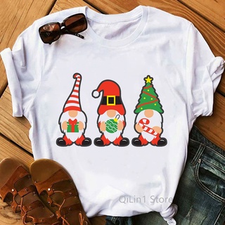 Lovely Cartoon Gnome T Shirt Womens Clothes Funny Christmas T-shirt New Year Tee Shirt Femme Xmas Winter Holiday Giftเส