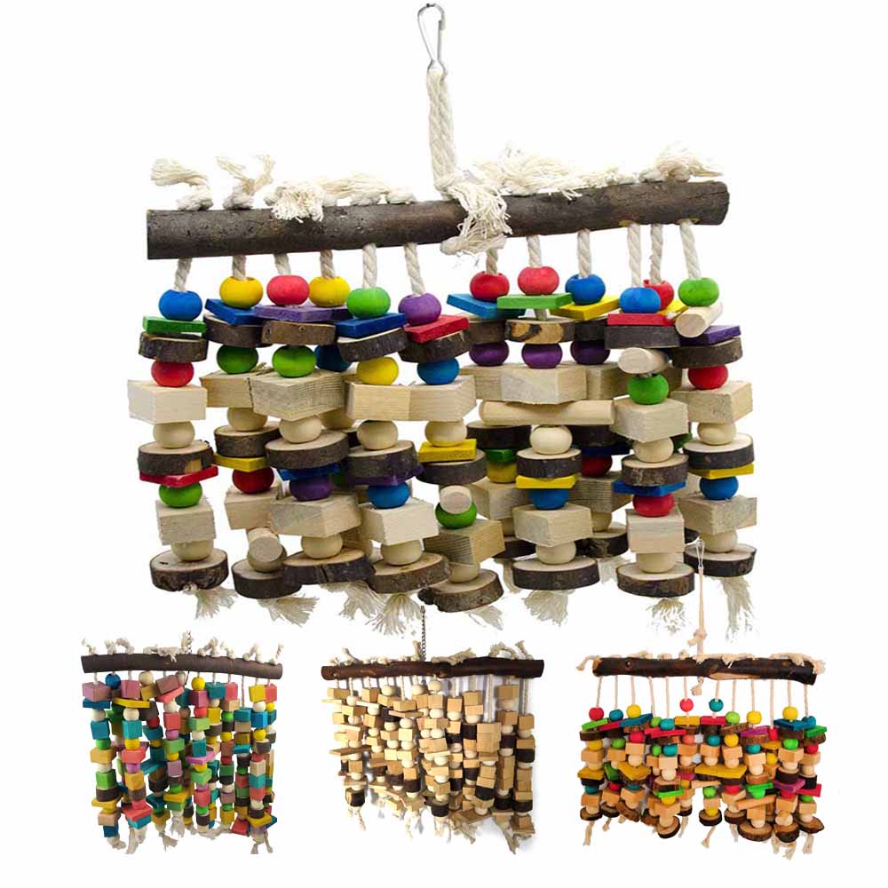Large Bird Parrot Chewing Toy Multicolored Natural Wooden Bird Parrot