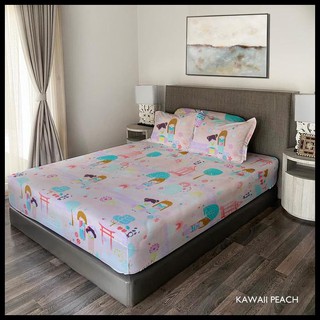 ผ้าปูเตียงผ้าลินิน King Uk. 180x200 ซม. Motif Kawai พีชลายกระต่าย